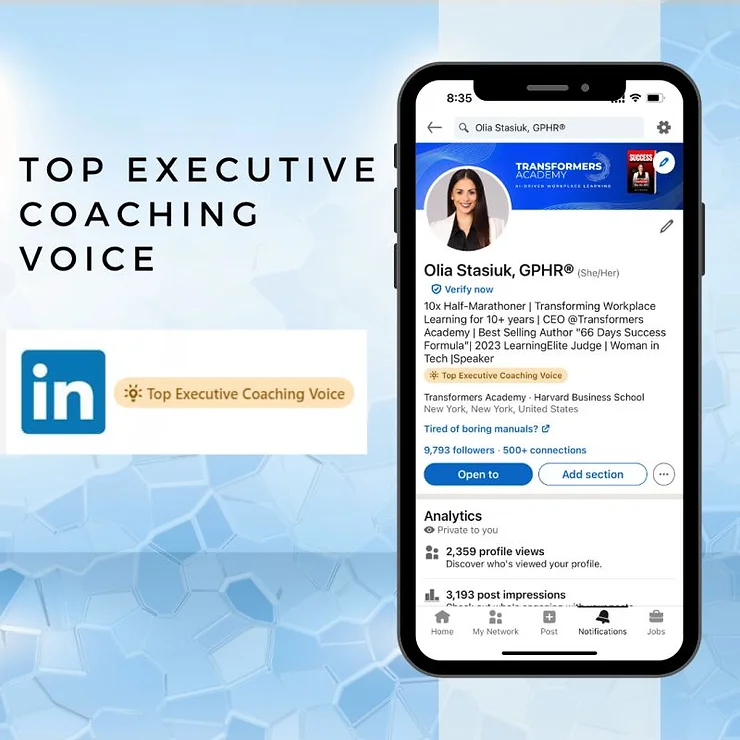 Join Us to Congratulate our CEO, Olia Stasiuk for Being Recognized by LinkedIn as Top Executive Coaching Voice!